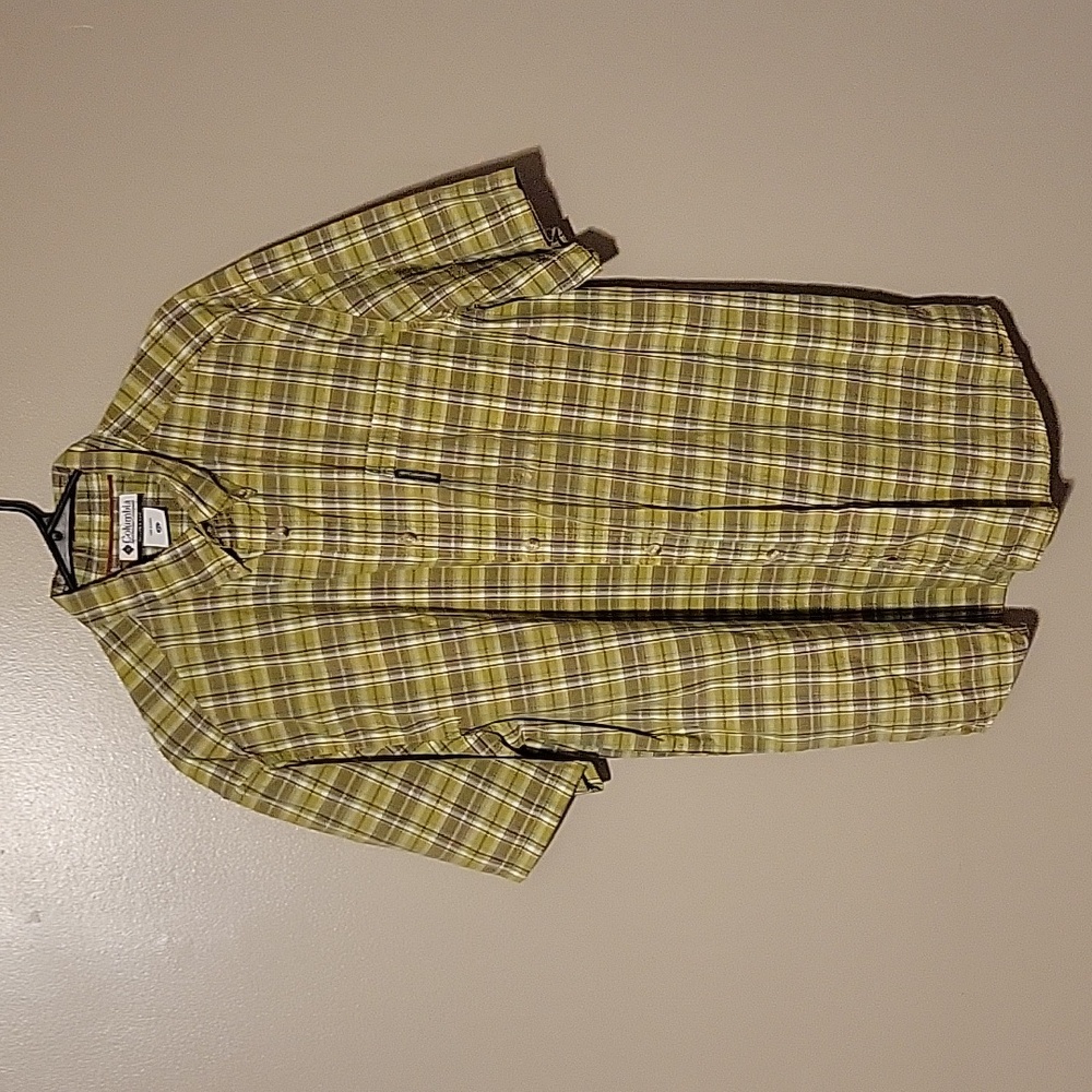 Columbia Button Down Short Sleeve Plaid Shirt Yellow‎ Multicolor Mens Size XL